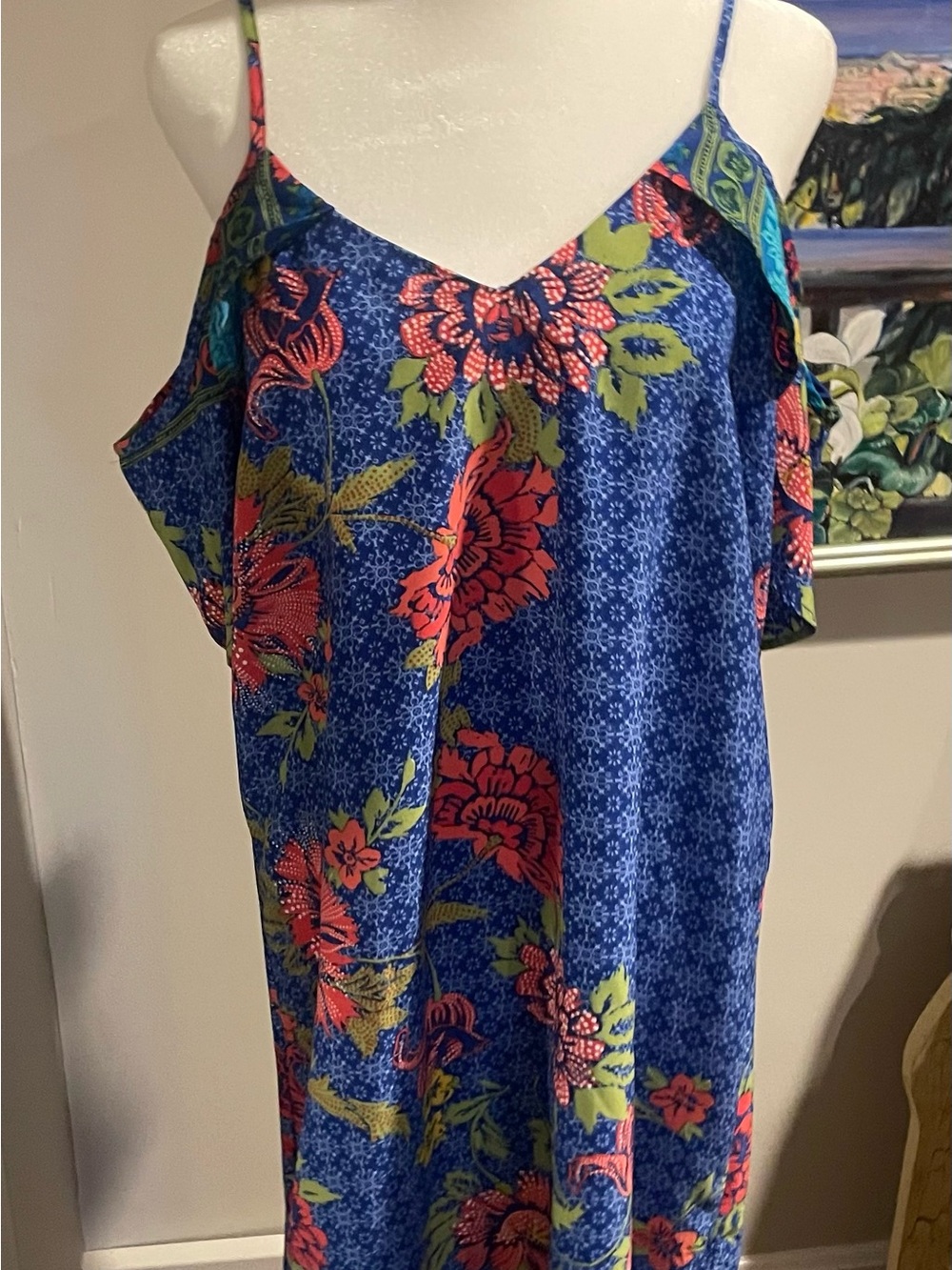 Vibrant Blue Floral Cold-Shoulder  with Coral and Green Accents for Italy!
